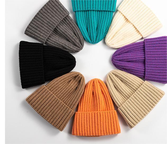 Autumn Winter Knitted Hat For Women'S Fashion Cotton Cashmere Warm Wool Hat Solid Color Ruffled Pullover Hat Doba